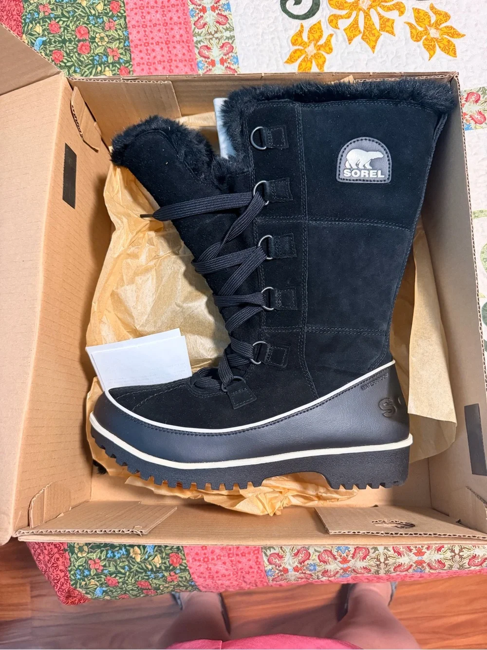 Sorel Black Women's Tall Lace-Up Winter Boot with Faux Fur Collar